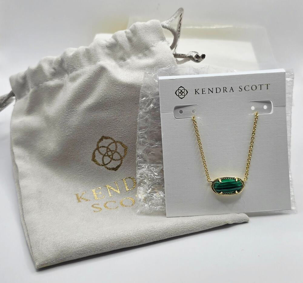 Kendra Scott Elisa Pendant Necklace 14K Gold-Plated Green Malachite - New